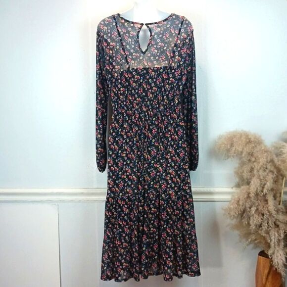 Live to be spoiled ditsy floral long-sleeve sheer mesh scoop neck maxi dress XL - Picture 9 of 14